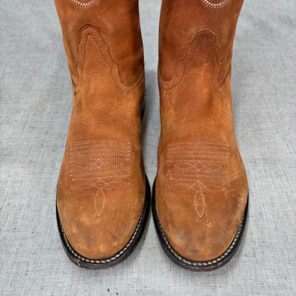 Tony Lama Cowboy Western Boots Tan Brown Leather Roper Women's Size 7B - Picture 4 of 9